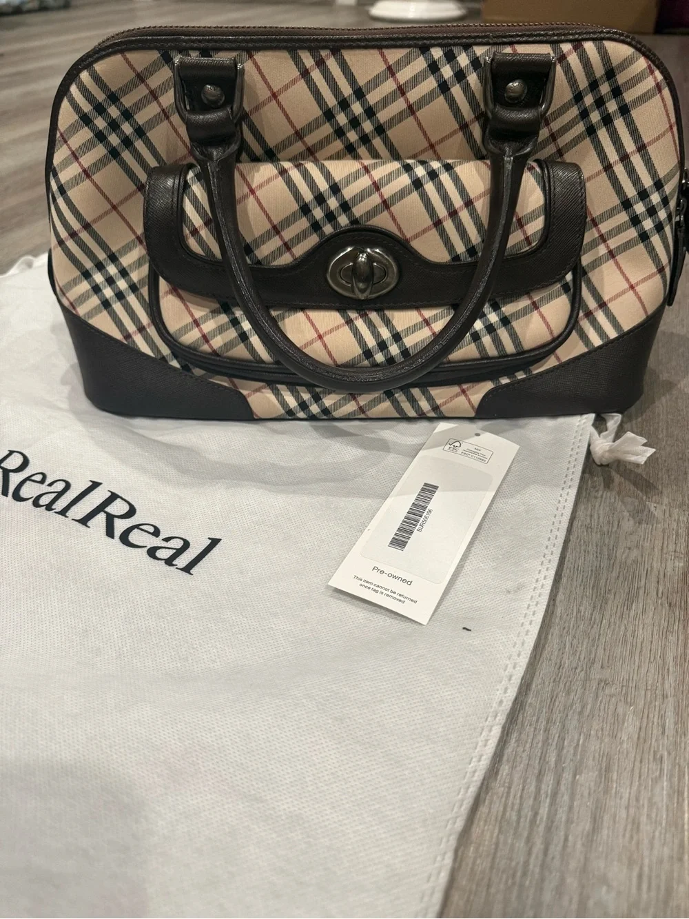 Burberry Nova Check Canvas Leather Handbag